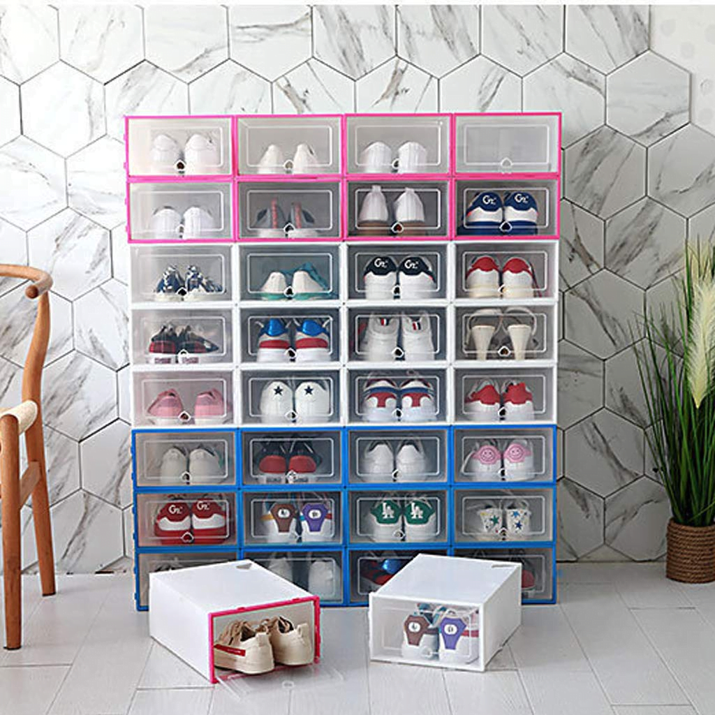 Drop front shoe boxes